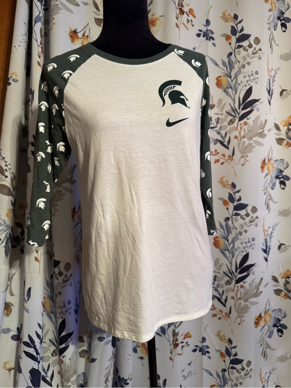 Nike Michigan State Spartans Long Sleeve Raglan Tee White & Dark Green C3